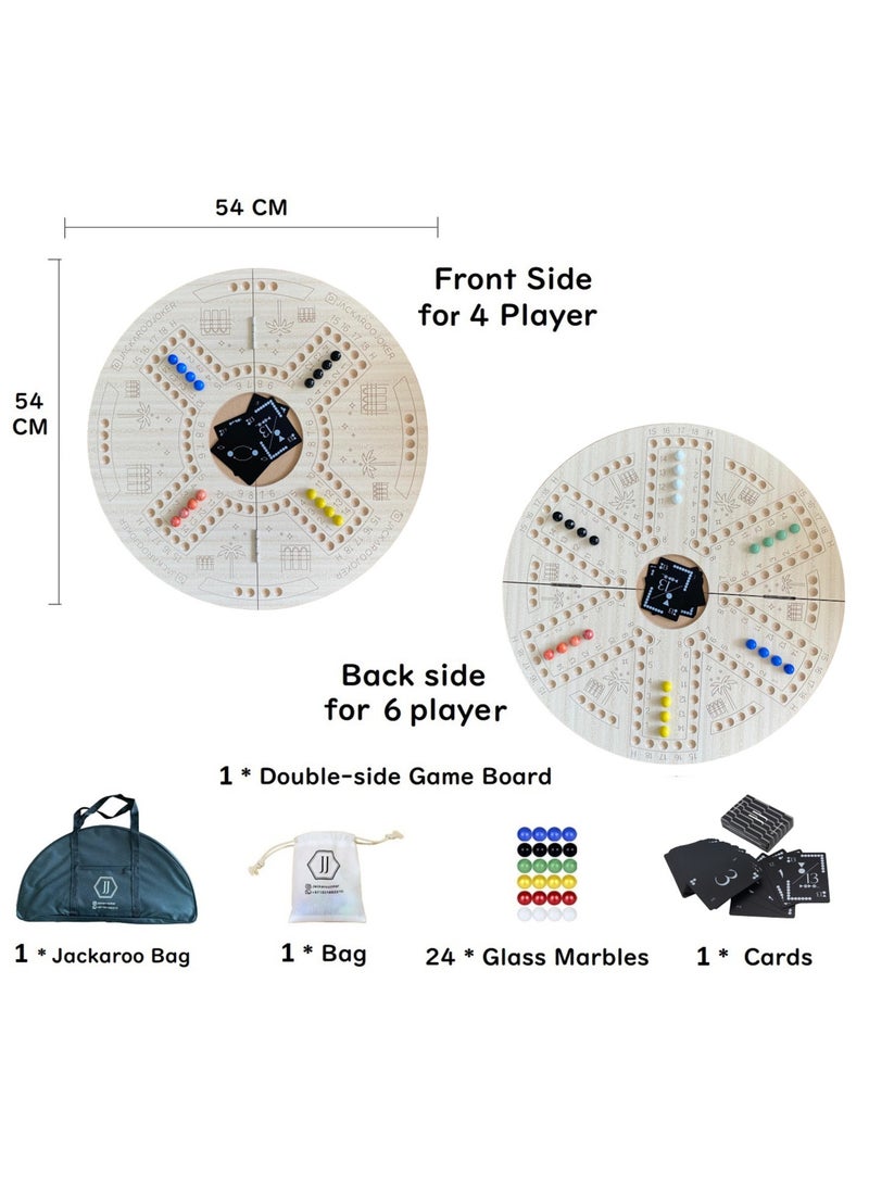 JACKAROOJOKER - Jakaroo game two sides for 4 players and 6 players with bag and cards and marbles - Image 1
