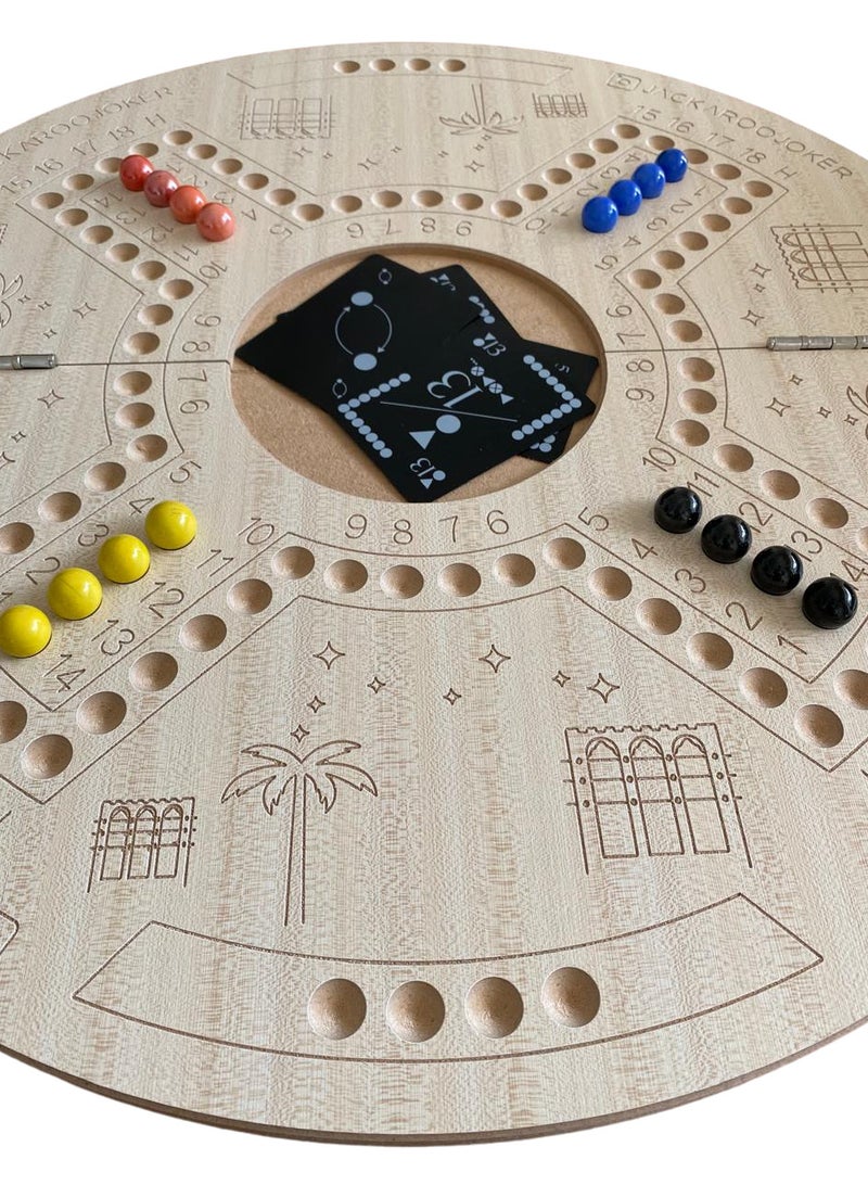 JACKAROOJOKER - Jakaroo game two sides for 4 players and 6 players with bag and cards and marbles - Image 1
