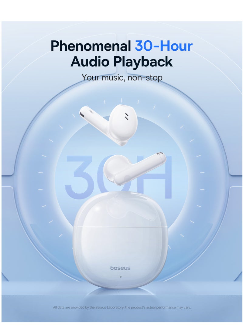 Baseus - TWS Earbuds with Bluetooth 5.3, Up to 30 Hours Playtime, 0.06s Low Latency, Fast Charge Wireless Earbuds with App Control, Customizable Gestures, Equalizer Adjustment, and Sound Effects for Gaming, Music, and Calls – Premium Sound & Seamless Connection Moon White - Image 1