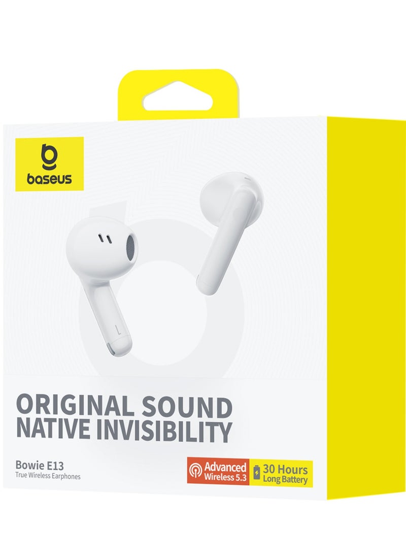 Baseus - TWS Earbuds with Bluetooth 5.3, Up to 30 Hours Playtime, 0.06s Low Latency, Fast Charge Wireless Earbuds with App Control, Customizable Gestures, Equalizer Adjustment, and Sound Effects for Gaming, Music, and Calls – Premium Sound & Seamless Connection Moon White - Image 1