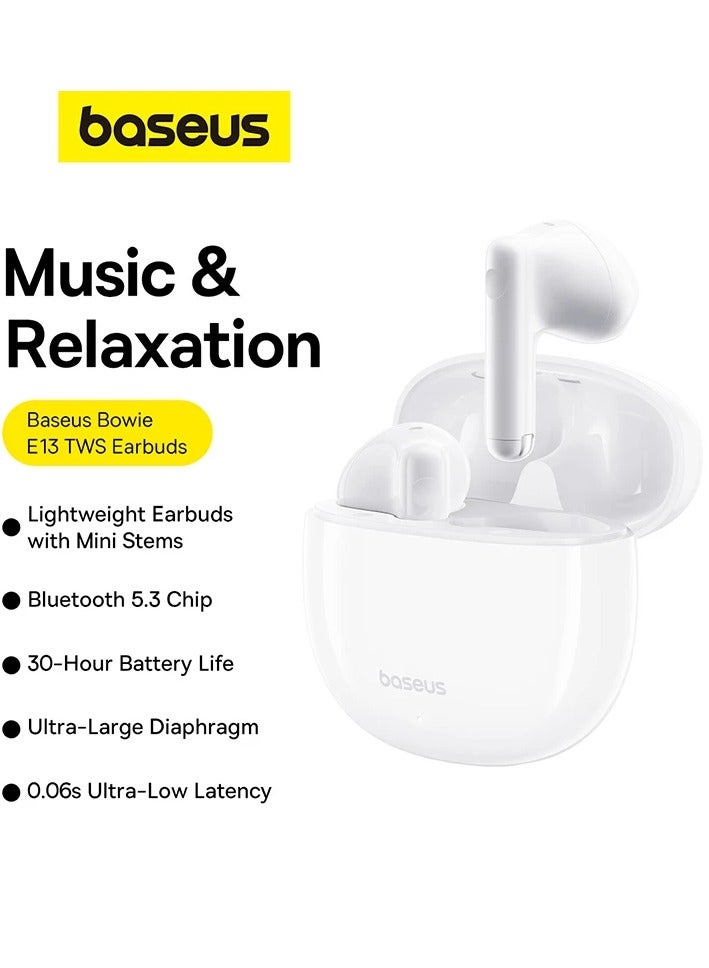 Baseus - TWS Earbuds with Bluetooth 5.3, Up to 30 Hours Playtime, 0.06s Low Latency, Fast Charge Wireless Earbuds with App Control, Customizable Gestures, Equalizer Adjustment, and Sound Effects for Gaming, Music, and Calls – Premium Sound & Seamless Connection Moon White - Image 1
