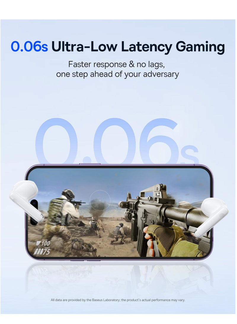 Baseus - TWS Earbuds with Bluetooth 5.3, Up to 30 Hours Playtime, 0.06s Low Latency, Fast Charge Wireless Earbuds with App Control, Customizable Gestures, Equalizer Adjustment, and Sound Effects for Gaming, Music, and Calls – Premium Sound & Seamless Connection Moon White - Image 1