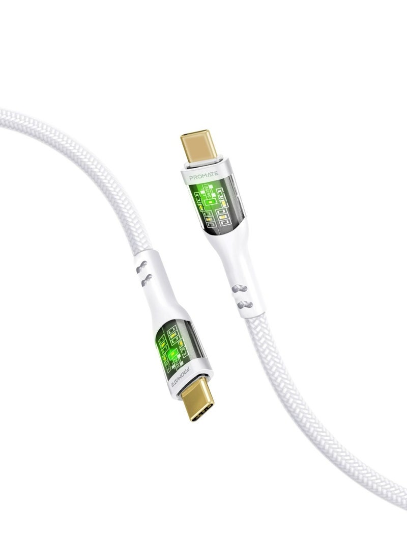 بروميت Usb-C To Usb-C Cable, Premium 60W Power Delivery Type-C Cable With Transparent Shells, 480Mbps Data Sync And 200Cm Nylon Braided Cord For iPhone 17, Galaxy S25, Macbook Pro M3, Transline-Cc201 - White - Image 1