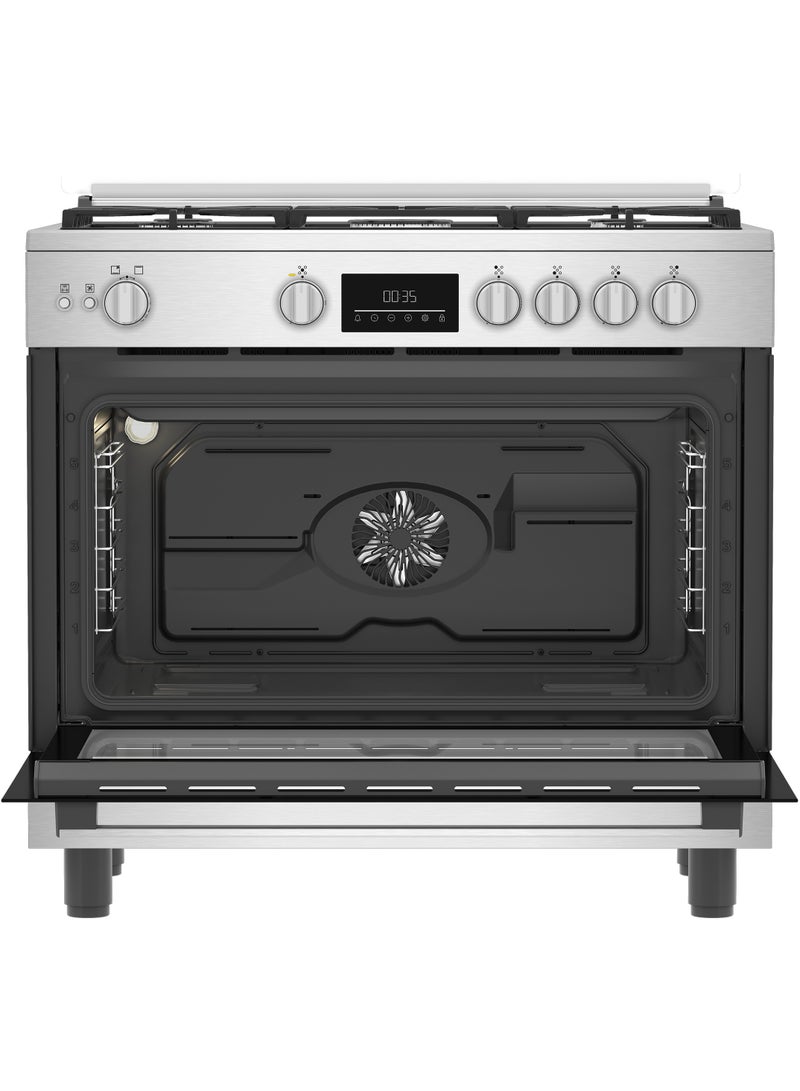 2x1 Free-Standing Stove - Air Fryer Function - 90 cm - Cast Iron Holders - 5 Burners - Cooling and Cooking Fans - LED Digital Display - Large Oven BGGR 11225 GXA Stainless Steel - pnsku/N70129361V/45/_/1731642393/f726d97a-5d71-4869-af63-4c155705ef96