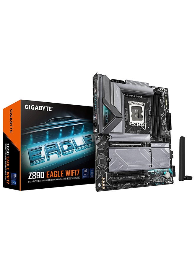 Z890 Eagle Wi-Fi 7 LGA 1851 ATX Motherboard, Intel Z890 Chipset, 4x DDR5 DIMM Slots (Up to 256GB Max Memory), Wi-Fi 7 & BT 5.4, 1x PCIe 5.0 x16, 4x M.2 Slots, 6x SATA 6Gb/s Ports, 10Gb Ethernet, USB 3.2 Gen 2x2, 4K HDMI, Realtek Audio, Multi-Layer PCB, Advanced Thermal Design | Z890-EAGLE-WIFI7 Black - pnsku/N70129370V/45/_/1731671521/dc7868b6-16d0-4cbf-9fdc-1a0f055ca406