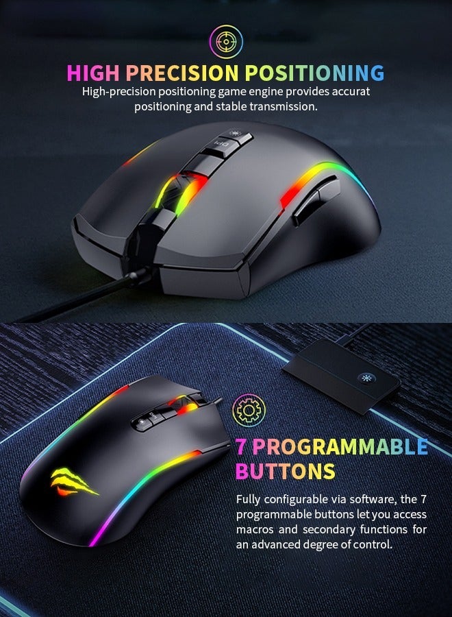 havit RGB Gaming Mouse with 7 Programmable Buttons, Wired Computer Mouse, Perfect for Daily Gamers, Work  - Image 4
