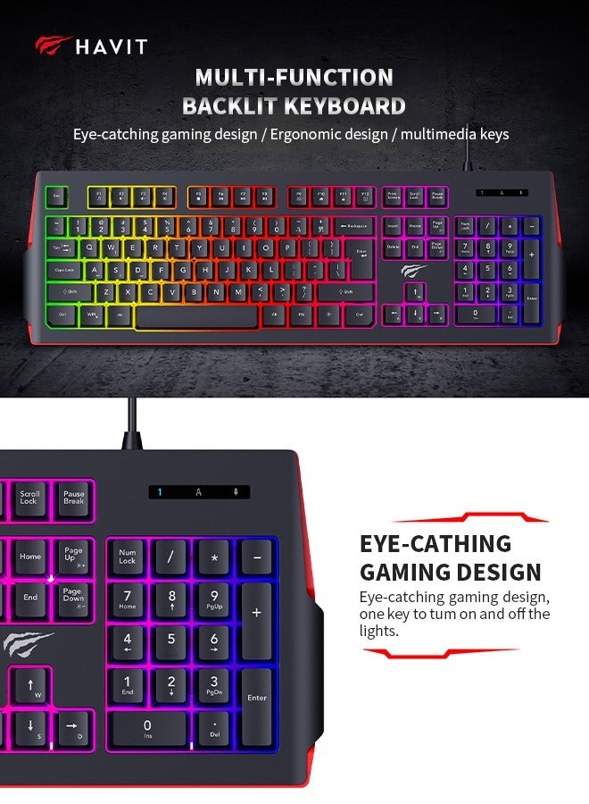 havit 104 Keys Gaming Keyboard, Rainbow RGB Backlight Computer Keyboard,USB Plug and Play for Work and Gaming - Image 2