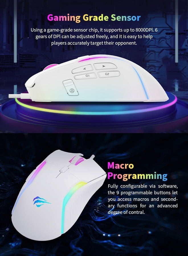 havit - RGB Gaming Mouse with 6 Dynamic Lighting Effects, Wired Computer Mouse, 9 Programmable Buttons and Removable Weight for Pro Gamers - Image 1