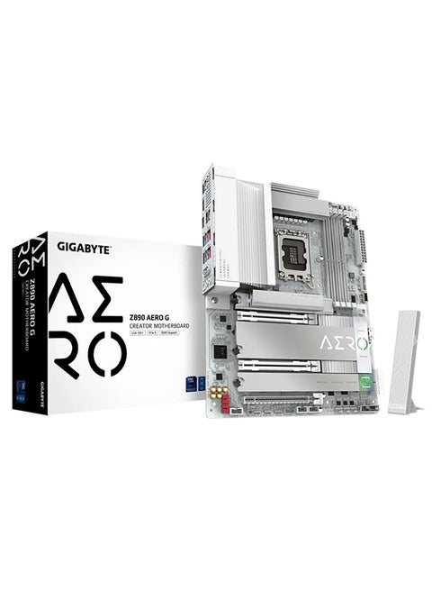 Z890 AERO G LGA 1851 ATX Motherboard, Intel Z890 Chipset, 4x DDR5 DIMM Slots (Up to 256GB Max Memory), Wi-Fi 7 & Bluetooth 5.4, 2x PCIe 5.0 x16 Slots, 5x M.2 Slots (PCIe 4.0/3.0), 6x SATA III Ports, 10+1 Phases Digital VRM, Dual 2.5GbE LAN, USB 3.2 Gen 2x2 Type-C, AORUS Audio, RGB Fusion 2.0, Z890-AERO-G White