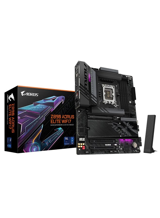 جيجابايت Z890 AORUS ELITE WIFI7 ATX Motherboard, Intel Z890 Chipset, LGA 1851 Socket, 4x DDR5 DIMM Slots (Up to 256GB), 1x PCIe 5.0 x16 Slot, 4x M.2 Slots, Wi-Fi 7 & Bluetooth 2.4, USB 3.2 Gen 2x2, 10Gb Ethernet, Enhanced VRM Design, Advanced Thermal Solution, RGB Fusion Support, Z890-AORUS-ELITE-WIFI7 Black  - Image 1