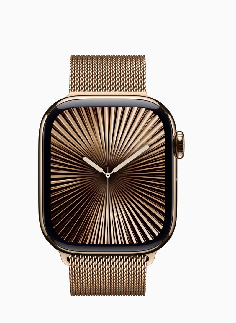 ابل  Watch Series 10 GPS + Cellular 46mm Gold Titanium Case with Gold Milanese Loop – M/L GOLD - Image 2