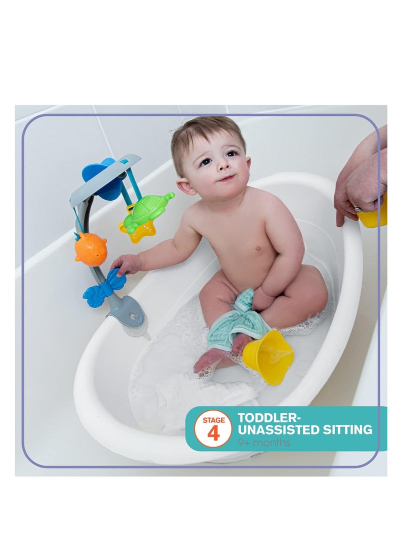 سامر إنفانت Gentle Support Multi-Stage Tub with Toys - for Ages 0-24 Months - Includes Soft Support, Toy bar and Bath Toys, A Hook for Storage and Dying, and A Drain Plug, White/Blue, One Size - Image 5