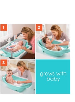 summer infant Splish 'n Splash Newborn to Toddler Tub (Aqua) - 3-Stage Tub for Newborns, Infants, and Toddlers - Includes Fabric Newborn Sling, Cushioned Support, Parent Assist Tray, and a Drain Plug  - Image 2