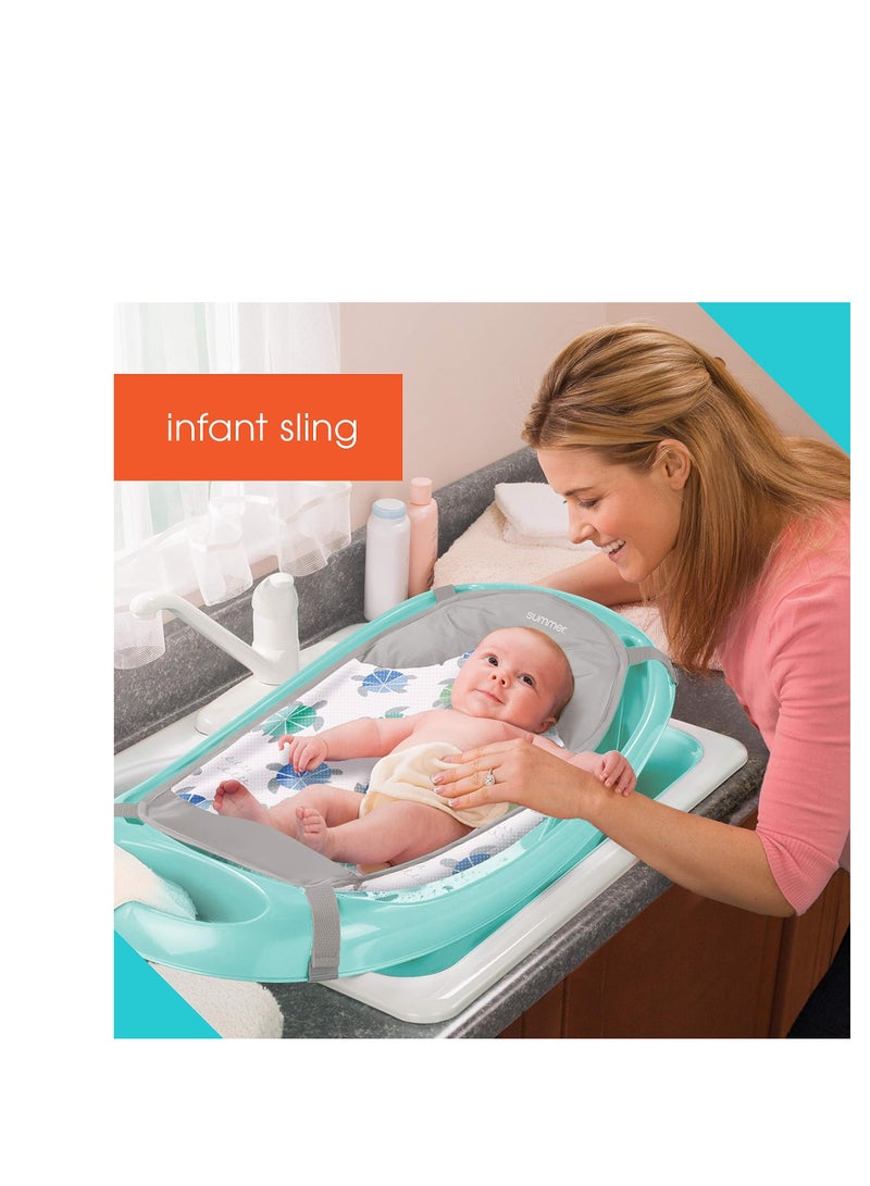 سامر إنفانت حوض استحمام حديثي الولادة إلى toddlers (أكوا) - حوض بثلاث مراحل لحديثي الولادة، الرضع، والأطفال الصغار - يشمل حمالة قماشية لحديثي الولادة، دعم مبطن، صينية مساعدة للوالدين، وسدادة تصريف - Image 5