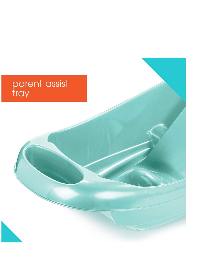 سامر إنفانت حوض استحمام حديثي الولادة إلى toddlers (أكوا) - حوض بثلاث مراحل لحديثي الولادة، الرضع، والأطفال الصغار - يشمل حمالة قماشية لحديثي الولادة، دعم مبطن، صينية مساعدة للوالدين، وسدادة تصريف - Image 4