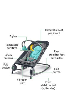 summer infant 2-in-1 Bouncer & Rocker Duo (Gray and Teal) Convenient and Portable Rocker and Bouncer for Babies Includes Soft Toys and Soothing Vibrations  - Image 4