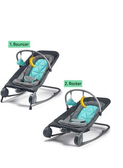 summer infant 2-in-1 Bouncer & Rocker Duo (Gray and Teal) Convenient and Portable Rocker and Bouncer for Babies Includes Soft Toys and Soothing Vibrations  - Image 3