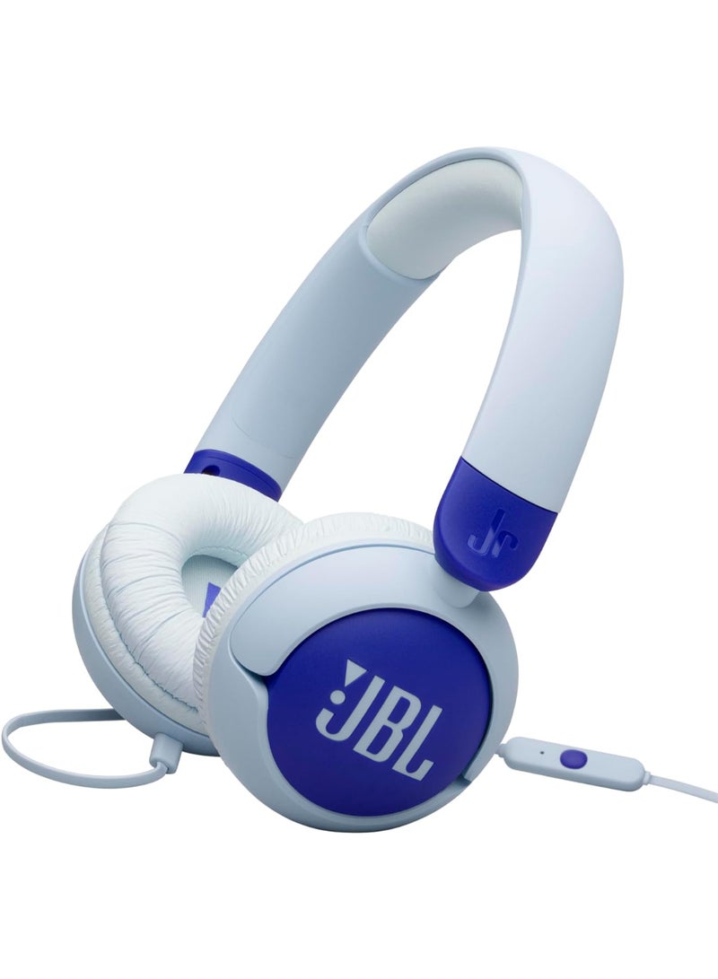 JBL - Jr 320 Kids Wired On-Ear Headphones, Safe Sound (<85dB), Built-In Mic, Sof Padded Headband, Comfortable Ear Cushion, Compact and Foldable Design, Single-Side Flat Cable - JBLJR320BLU Blue - Image 1