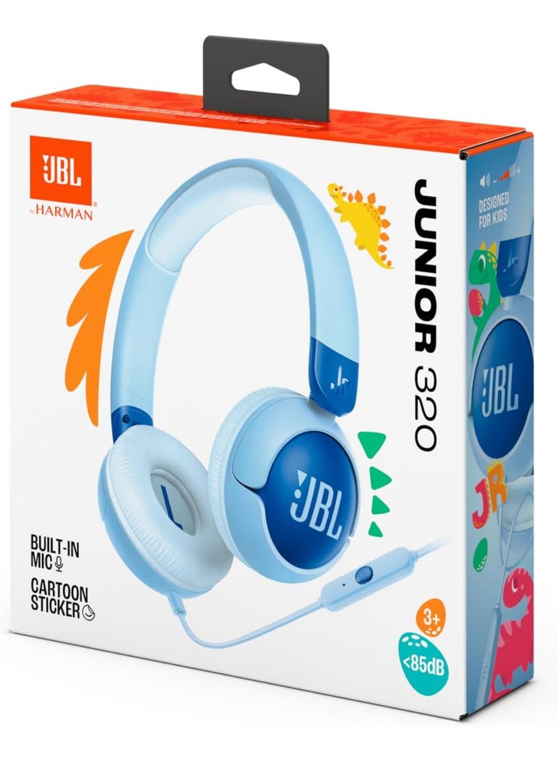 JBL - Jr 320 Kids Wired On-Ear Headphones, Safe Sound (<85dB), Built-In Mic, Sof Padded Headband, Comfortable Ear Cushion, Compact and Foldable Design, Single-Side Flat Cable - JBLJR320BLU Blue - Image 1