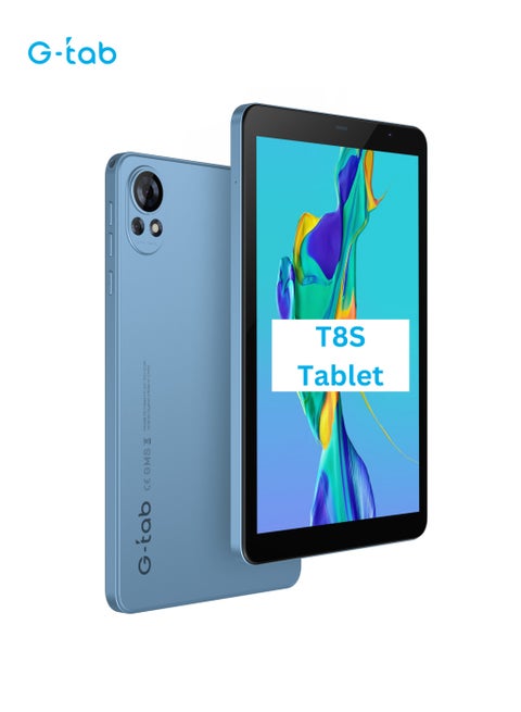 T8S WiFi tablet/8.0 inches IPS/Android 14/2.0 GHz Quad Core Processor/5000 mAh/4GB Inbuilt RAM/Extendable RAM +4GB/ROM 64 GB/2 MP front + 5 MP Rear Camera