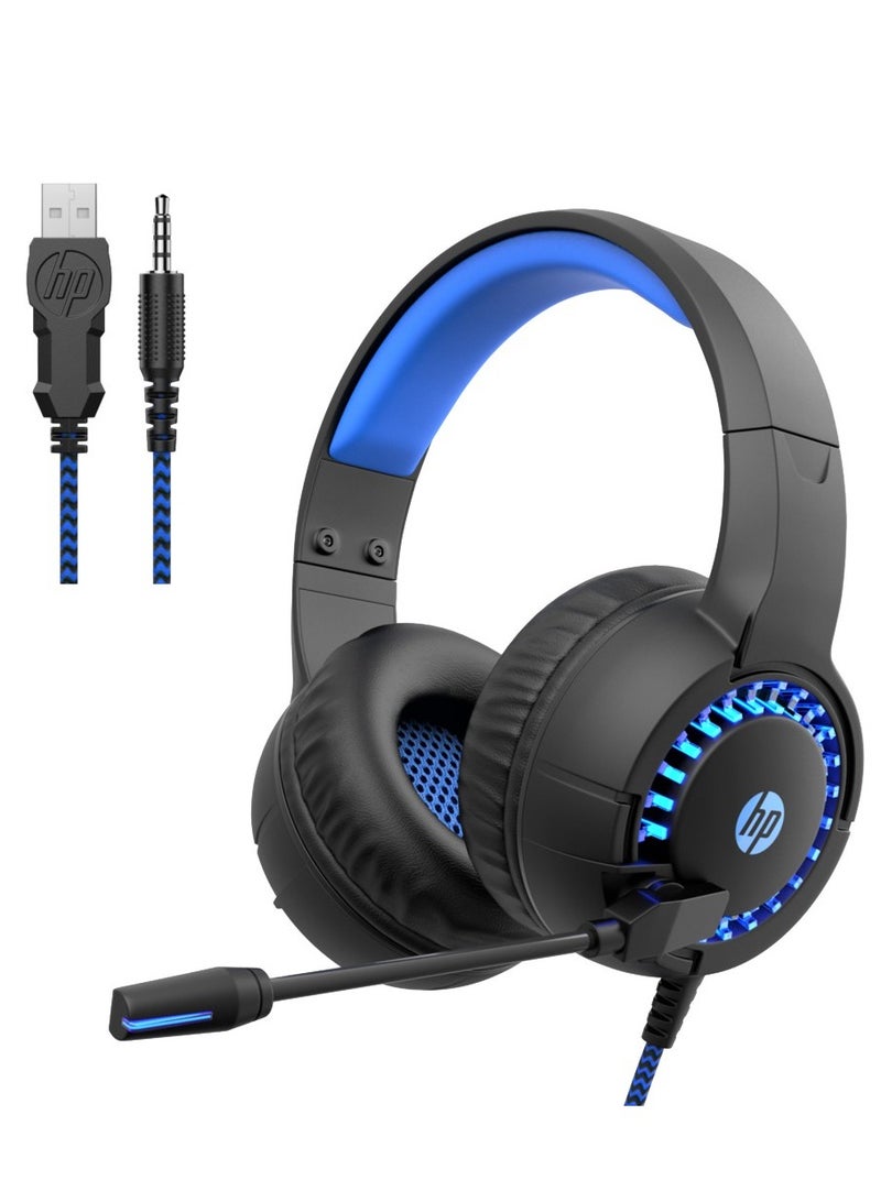 HP DHE-8011UM Stereo Gaming Headset , LED Lightning Effect Earphone Gaming Headphone With Mic , 2.1M cable length and volume control  - Image 1