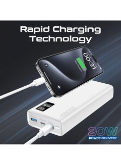 PROMATE 20000 mAh Power Bank Ultra-Slim With 20W USB-C Input/Output Port, QC 3.0 Output, USB-C Ports, LCD Screen, Bolt-20PD White  - Image 4