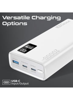 PROMATE 20000 mAh Power Bank Ultra-Slim With 20W USB-C Input/Output Port, QC 3.0 Output, USB-C Ports, LCD Screen, Bolt-20PD White  - Image 3