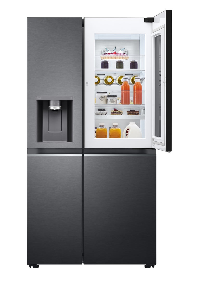 إل جي 674 litre Gross /617 Litre Net Capacity Side By Side Refrigerator New Dispenser + UV Nano lighting Matte Black finishing Automatic Indoor Ice Maker GR-X267CQEW Matte Black  - Image 3