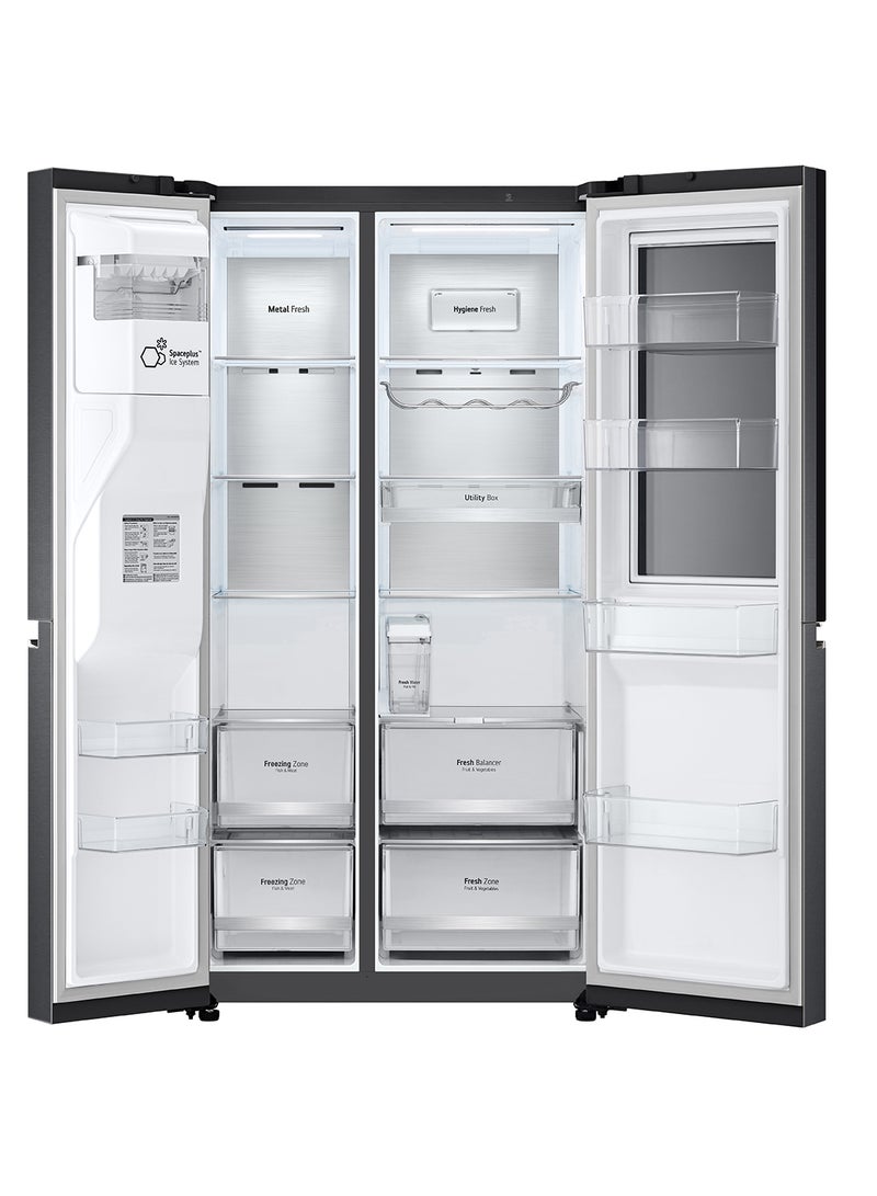 إل جي 674 litre Gross /617 Litre Net Capacity Side By Side Refrigerator New Dispenser + UV Nano lighting Matte Black finishing Automatic Indoor Ice Maker GR-X267CQEW Matte Black  - Image 2