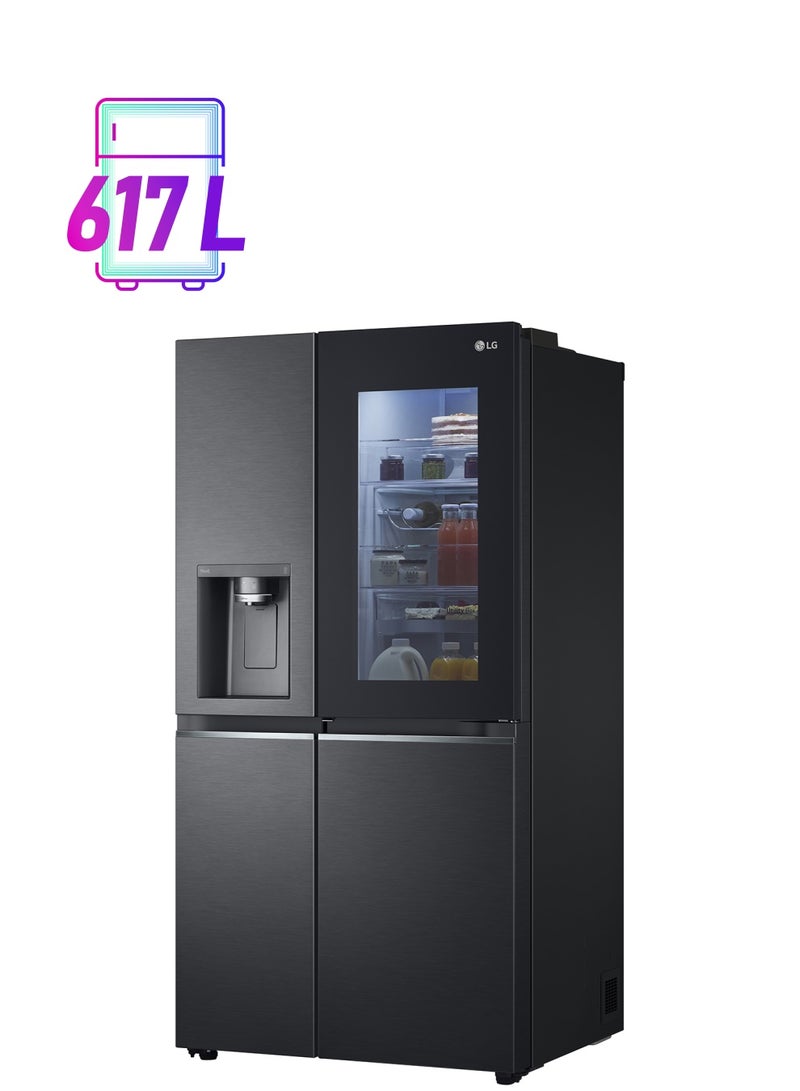 إل جي 674 litre Gross /617 Litre Net Capacity Side By Side Refrigerator New Dispenser + UV Nano lighting Matte Black finishing Automatic Indoor Ice Maker GR-X267CQEW Matte Black  - Image 1