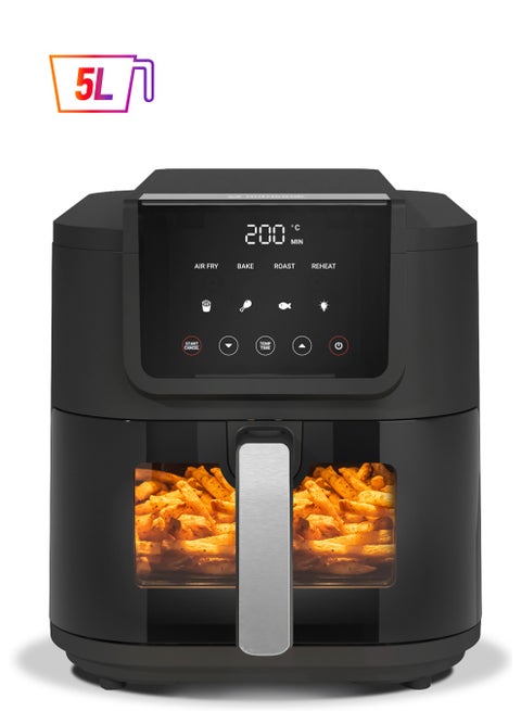 Digital Slim Air Fryer , 5L Capacity with Clear Window & Internal Light , Large Basket, Space-Saving Slim Design, 5 Presets functions, Air Fry, Bake, Reheat, 2 Years Warranty 5 L 1500 W AFS100 Black