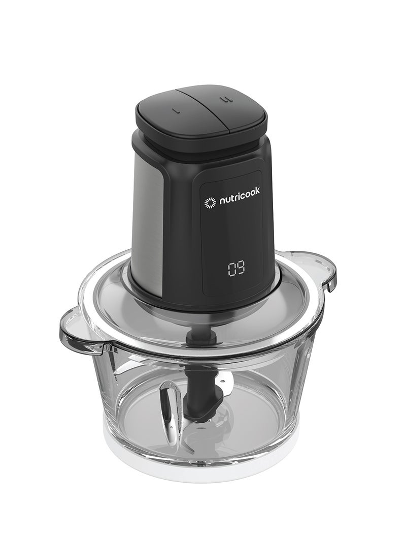 nutricook 1.2L Glass Chopper and Mincer, 500W w/ Pulse & 2 Speeds, Removable 4 SS-Blade for Chopping, Ice Crushing, Meat Mincing, Grinding, Pureeing & more, 2 Yr Warranty, NC-CH1200 1.2 L 500 W Choppi XL Black - Image 2