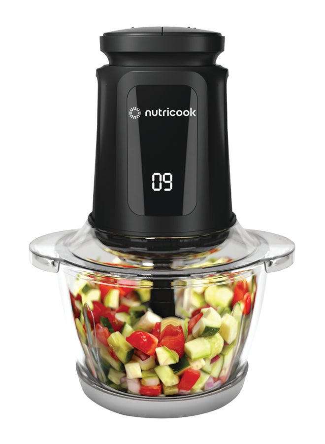 nutricook 1.2L Glass Chopper and Mincer, 500W w/ Pulse & 2 Speeds, Removable 4 SS-Blade for Chopping, Ice Crushing, Meat Mincing, Grinding, Pureeing & more, 2 Yr Warranty, NC-CH1200 1.2 L 500 W Choppi XL Black - Image 1