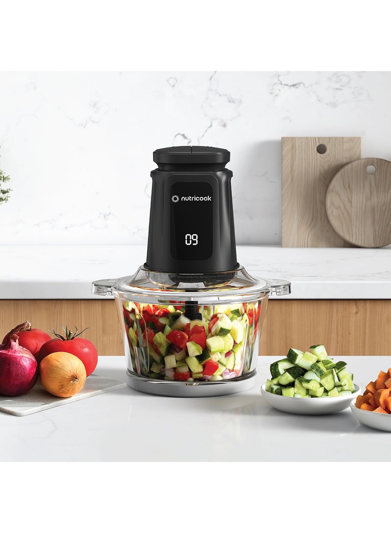 nutricook - Multi-Purpose Glass Chopper & Mincer, 500W, 2+2L with 4 SS Blade detachable System, Easy to Clean, Pulse Speed for Precision, Ice Crushing, Anti Slip Ring, 2-Year Warranty 2 L 500 W NC-CH2000 Black - Image 1