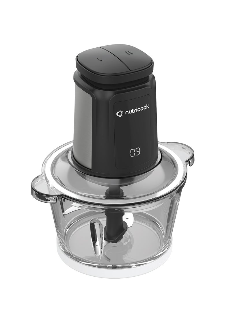nutricook - Multi-Purpose Glass Chopper & Mincer, 500W, 2+2L with 4 SS Blade detachable System, Easy to Clean, Pulse Speed for Precision, Ice Crushing, Anti Slip Ring, 2-Year Warranty 2 L 500 W NC-CH2000 Black - Image 1