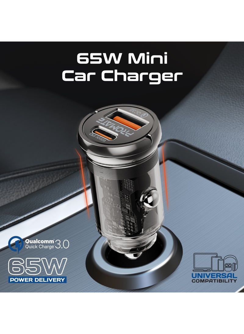 PROMATE 8 in 1 Portable Travel Kit, Power Bank, 36W Universal AC Adapter, 65W Dual-Output Mini Car Charger, Dual USB-C & Lighting Cables, Magnetic Mount & Accessory Kit Black - Image 5