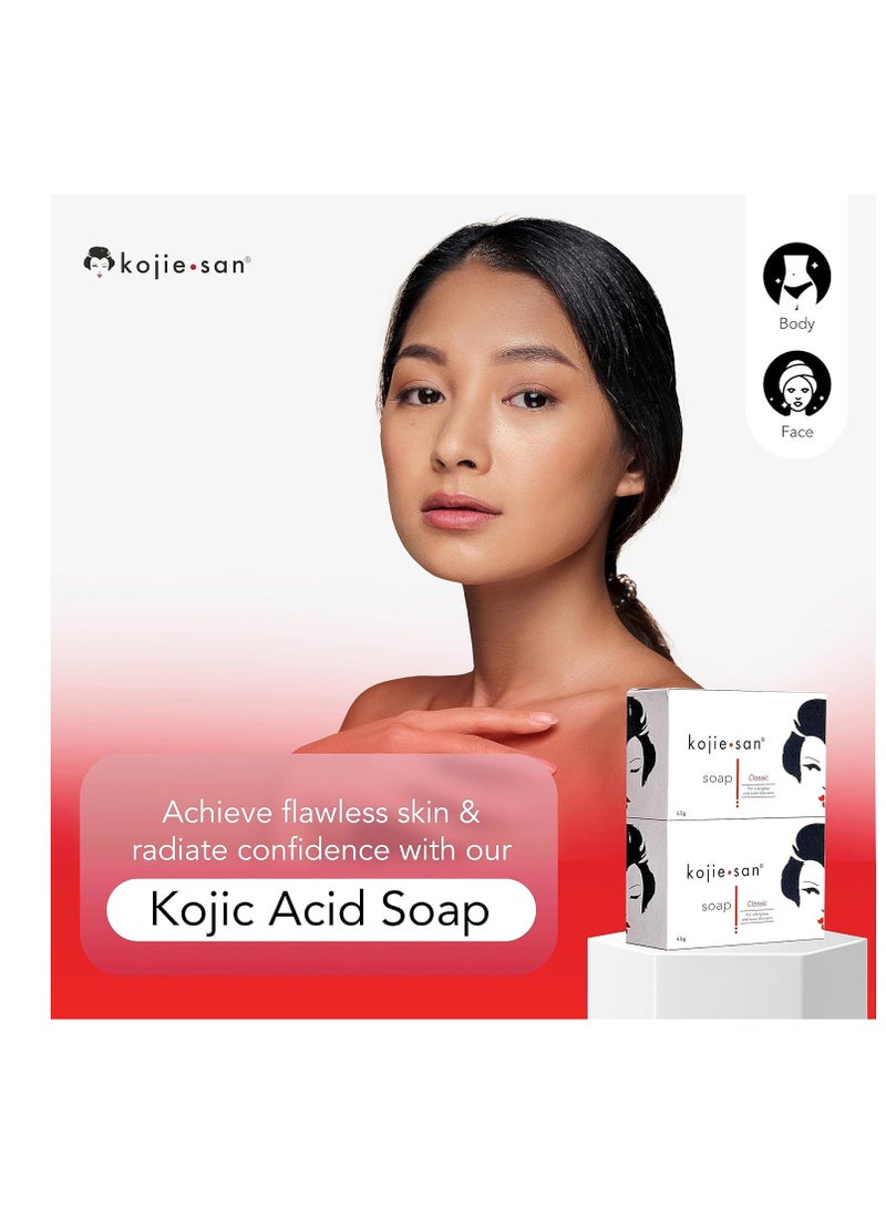 kojie.san - Skin Lightening Soap - Original Kojic Acid Soap that Reduces Dark Spots, Hyperpigmentation, & Scars with Exfoliating Soap Net Included 65g x 2 Barsgrams - Image 1