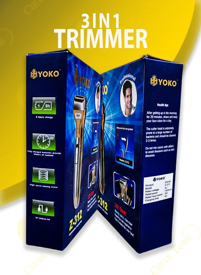YOKO 3 In1 Rechargeable Trimmer l Versatile Grooming For Face, Hair And Body l 2 Hours Running Time l Professional Affordable Hair Clipper l High Speed Motor l Gold  - Image 5