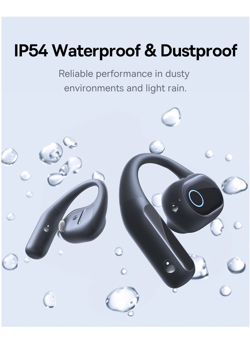 Open-Ear Earphones with Ear Hooks, Wireless Bluetooth 5.4, IP54 Waterproof, Air Conduction Technology, Sports Earbuds for Running, Gym, Cycling, Outdoor Activities, Sweatproof, Comfortable and Secure Fit for Active Lifestyles, Compatible with iOS & Android Devices Cosmic Black