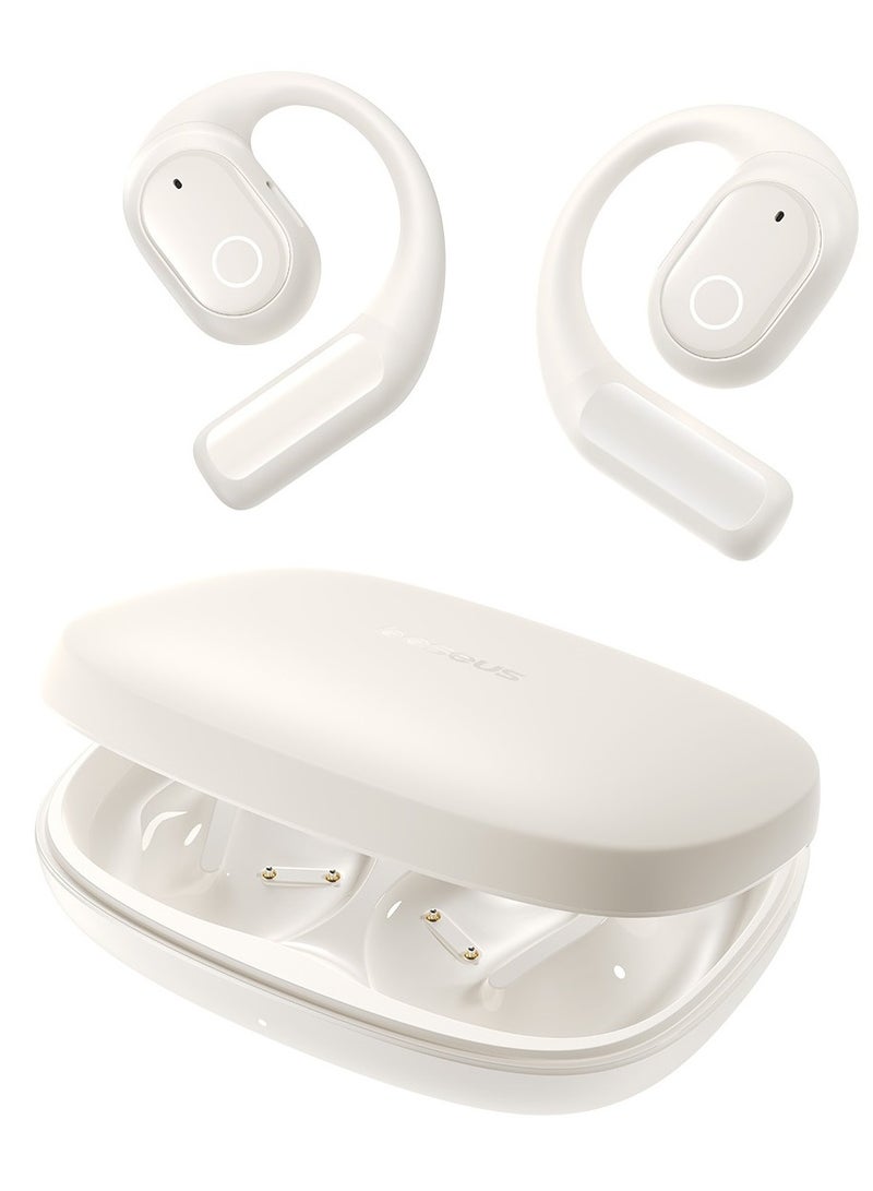 Baseus Open-Ear Earphones with Ear Hooks, Wireless Bluetooth 5.4, IP54 Waterproof, Air Conduction Technology, Sports Earbuds for Running, Gym, Cycling, Outdoor Activities, Sweatproof, Comfortable and Secure Fit for Active Lifestyles, Compatible with iOS & Android Devices Moon White  - Image 1