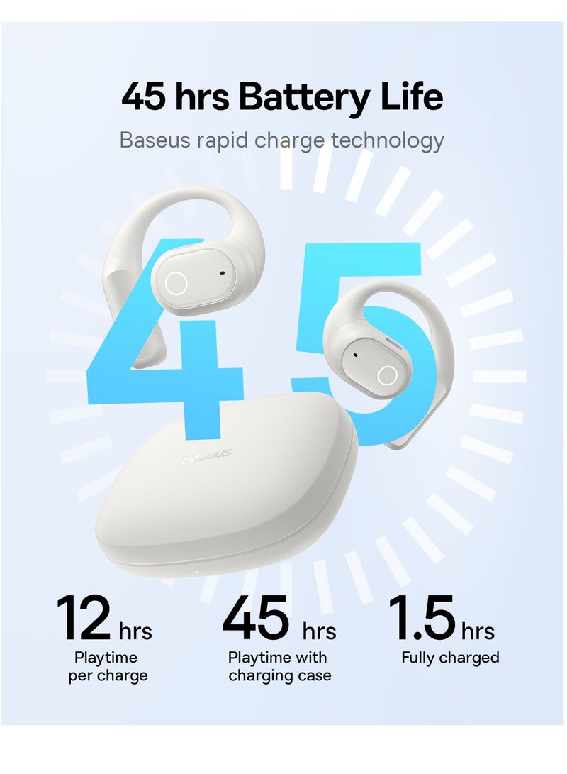 Open-Ear Earphones with Ear Hooks, Wireless Bluetooth 5.4, IP54 Waterproof, Air Conduction Technology, Sports Earbuds for Running, Gym, Cycling, Outdoor Activities, Sweatproof, Comfortable and Secure Fit for Active Lifestyles, Compatible with iOS & Android Devices Moon White
