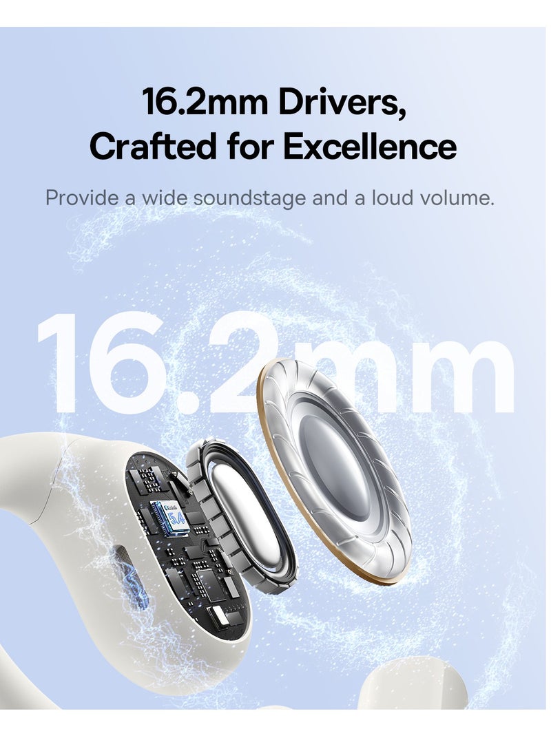 Baseus Open-Ear Earphones with Ear Hooks, Wireless Bluetooth 5.4, IP54 Waterproof, Air Conduction Technology, Sports Earbuds for Running, Gym, Cycling, Outdoor Activities, Sweatproof, Comfortable and Secure Fit for Active Lifestyles, Compatible with iOS & Android Devices Moon White  - Image 4