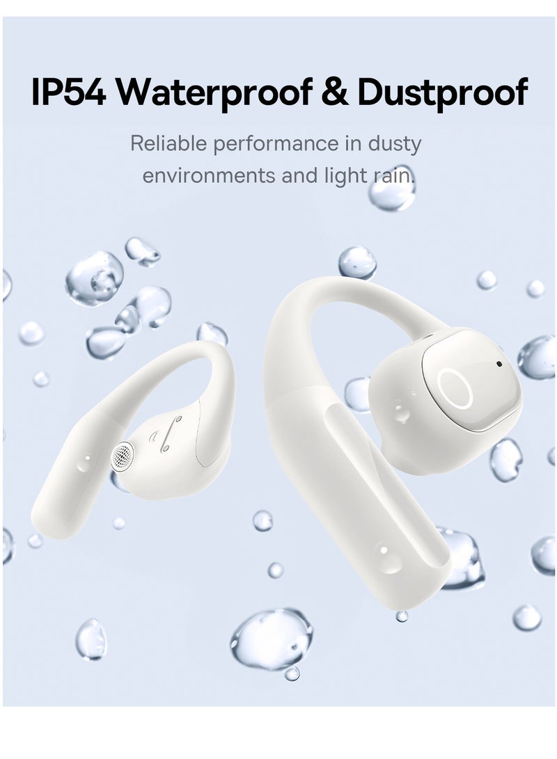 Open-Ear Earphones with Ear Hooks, Wireless Bluetooth 5.4, IP54 Waterproof, Air Conduction Technology, Sports Earbuds for Running, Gym, Cycling, Outdoor Activities, Sweatproof, Comfortable and Secure Fit for Active Lifestyles, Compatible with iOS & Android Devices Moon White