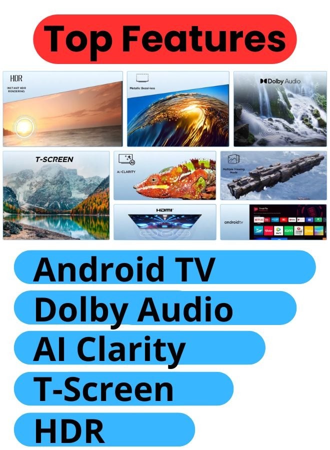 تي سي إل - 32-Inch 4k Smart HD LCD TV with HDR10 Rendering, Bezel-Less Design, Dolby Audio, Android OS, AI-Clarity, Multiple Viewing Modes 2024 32S4500A Black - Image 1