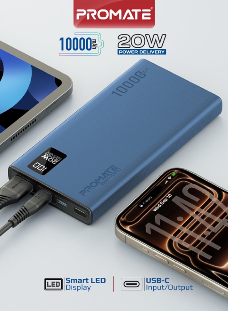 بروميت باور بانك 10000 مللي أمبير فائق النحافة مع منفذ إدخال/مخرج USB-C بقدرة 20 وات، ومخرج QC 3.0، ومنافذ USB-C، وشاشة LCD - Image 1