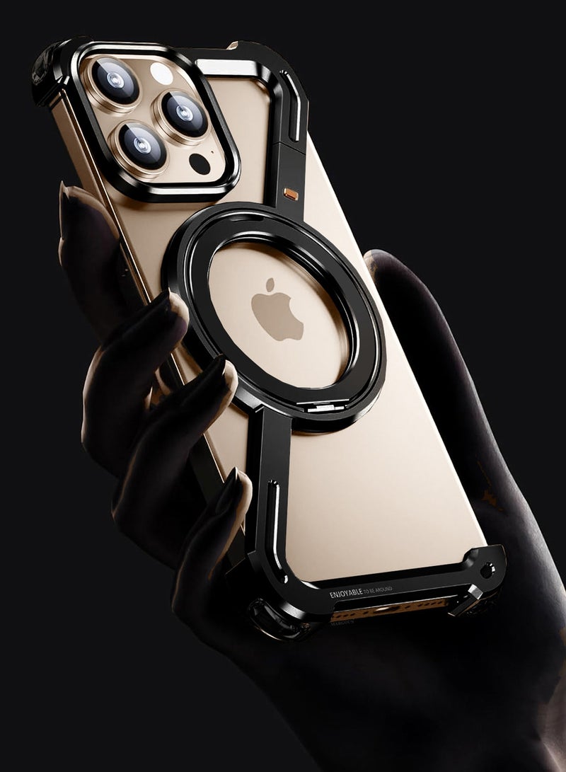 MARGOUN ( for iPhone 16 Pro Max ) 3Packs Case MagSafe with 360° Rotation Stand, Z-shaped Light Frameless, Lens Protection Frame, Shock Grade Protective Case Grey-1 - Image 5