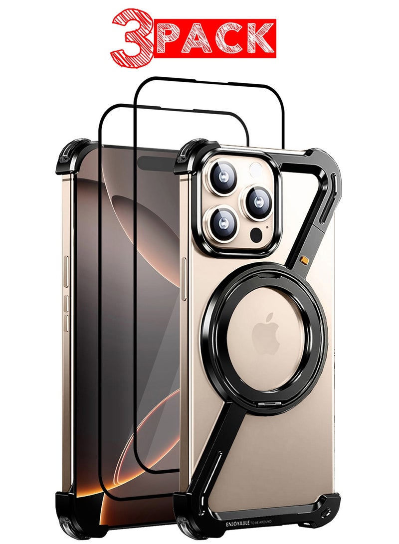 MARGOUN ( for iPhone 16 Pro Max ) 3Packs Case MagSafe with 360° Rotation Stand, Z-shaped Light Frameless, Lens Protection Frame, Shock Grade Protective Case Grey-1 - Image 1