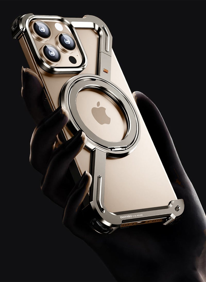 MARGOUN ( for iPhone 16 Pro Max ) Case MagSafe with 360° Rotation Stand, Z-shaped Light Frameless, Lens Protection Frame, Shock Grade Protective Case Natural Titanium-1 - Image 5