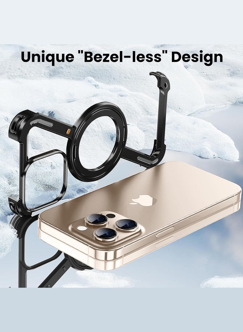 ( for iPhone 16 Pro Max ) Case MagSafe with 360° Rotation Stand, Z-shaped Light Frameless, Lens Protection Frame, Shock Grade Protective Case Grey-1
