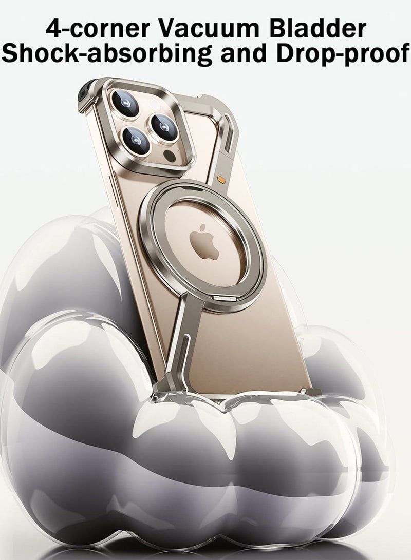 MARGOUN ( for iPhone 16 Pro Max ) 2Packs Case MagSafe with 360° Rotation Stand, Z-shaped Light Frameless, Lens Protection Frame, Shock Grade Protective Case with Screen Protector Natural Titanium-1 - Image 5